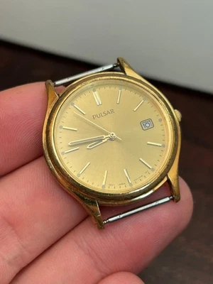 Reloj Pulsar Hombre Vintage V732-X138 Tono Dorado Fecha 34mm - Batería Nueva Foto 1 de 4