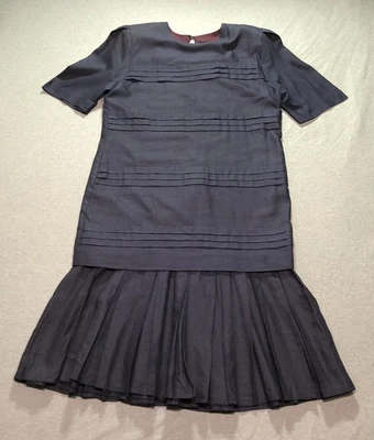 Vestido Bichon by Cynthia Howie Para Mujer 12 Años 80 Volantes Minimalista Retro Preppy Azul Foto 1 de 4