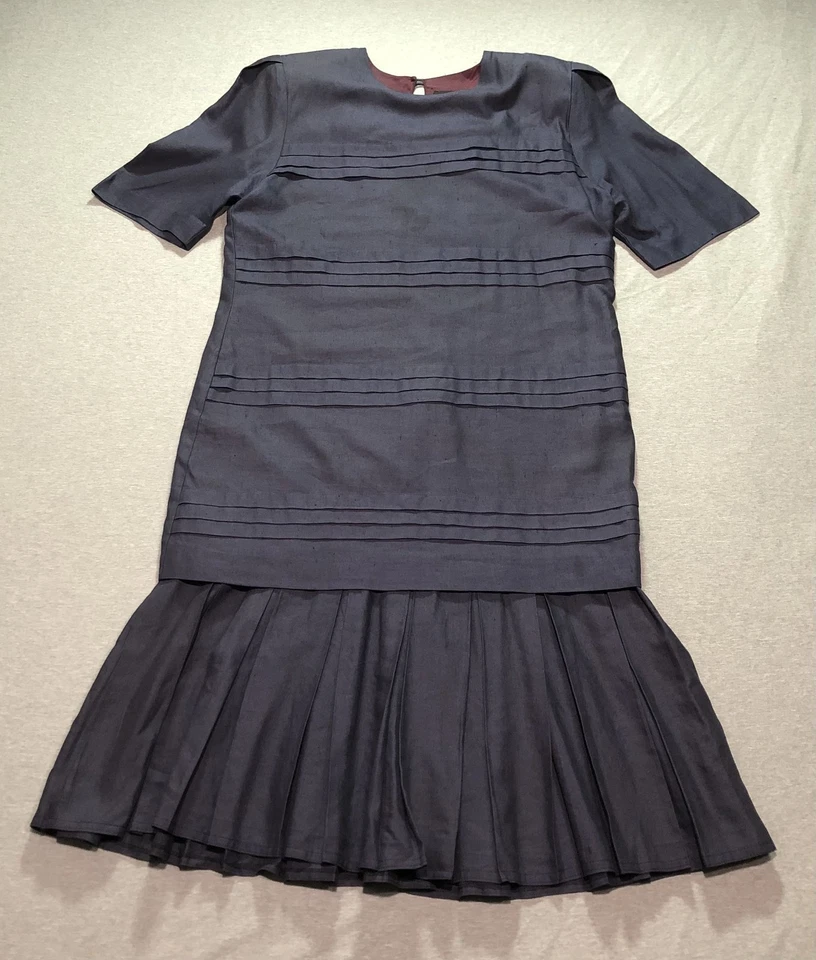 Vestido Bichon by Cynthia Howie Para Mujer 12 Años 80 Volantes Minimalista Retro Preppy Azul Foto 1 de 4