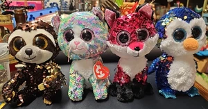 Ty Beanie Baby Flippables Peluche Figura 4 Jewel, Peyton, Whimsy & Dangler - Foto 1 di 21