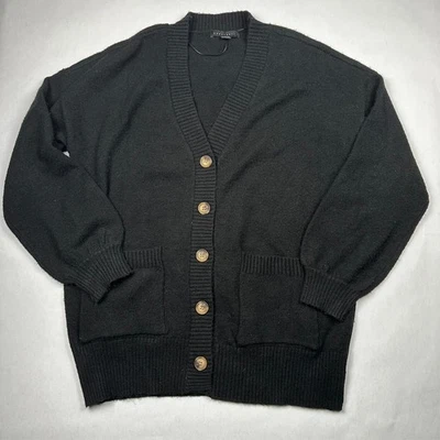 Cardigã suéter Sanctuary preto botão frontal tamanho grande bolsos de mistura de acrílico - Imagem 1 de 4