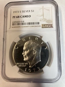 Super Nice 1973 S Silver Eisenhower Dollar $1 NGC PF 68 Cameo - Picture 1 of 2