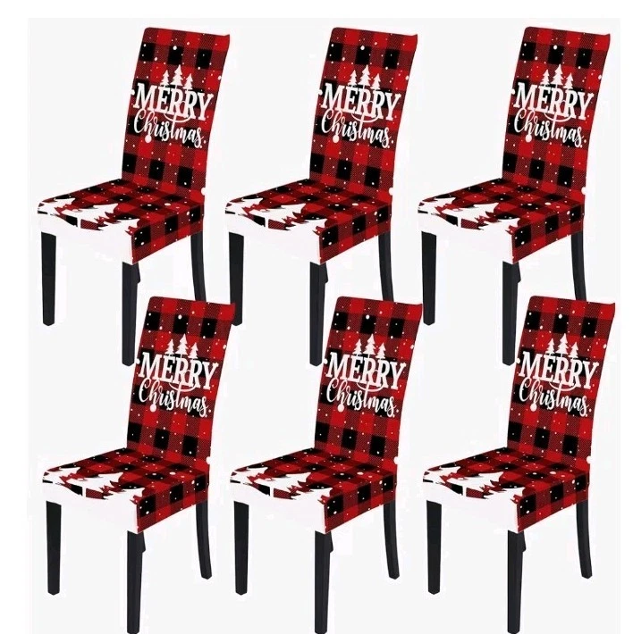 Christmas Chair Covers Set of 6 Stretch Washable - Image 1 of 4