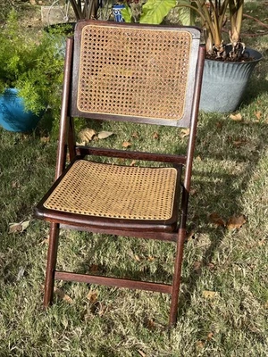 Vintage 1960s Folding Rattan Bamboo Chair Gilles Ebonized Italy - Image 1 of 4