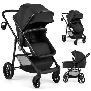 2-In-1 Foldable Baby Stroller Infant Travel Buggy Pushchair w/ Canopy Black - Picture 1 of 7