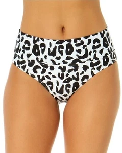 Anne Cole Women's Printed Soft-Band Mid-Rise Bottoms - Black/white Lepord Size L - Picture 1 of 2
