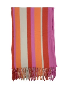Hermes Pink Orange Red Striped Cashmere 16" x 61" Fringe Scarf - Picture 1 of 2