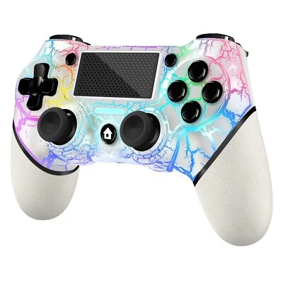 Wireless Controller für PS4 White Crack Custom Design mit RGB-Licht 1000mAh A... - Bild 1 von 4