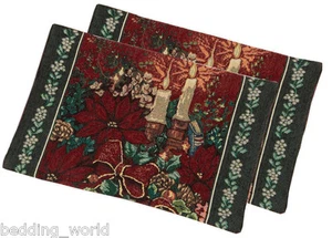 PLACE MATS CHRISTMAS CANDLE TAPESTRY DECORATIVE FLORAL GREEN RED GOLD PARTY XMAS - Picture 1 of 2