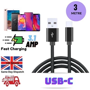 Long Charger Type-C USB Cable For Type C Devices Samsung, Huawei, Oppo, 3 Meter - Picture 1 of 4