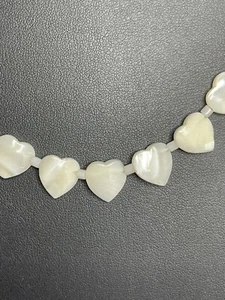 Mother Of Pearl Hearts & Beaded Necklace 20 Inches Valentines - Picture 1 of 5