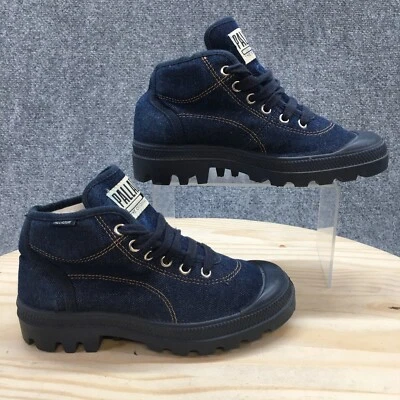 Palladium Boots Womens 37 The Original Lugsole Ankle Bootie Blue Denim Lace Up - Image 1 of 4