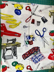 Vintage Fabric Sewing notions print Red White Blue Floral 27" X 42” Wide - Picture 1 of 2