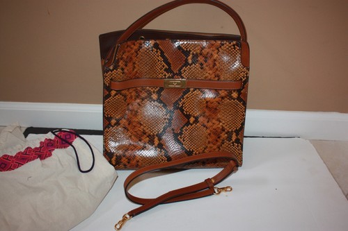 Tory Burch Lee Radziwill Exotic Doppia Borsa Caramello Scuro Nuova con etichette $1098