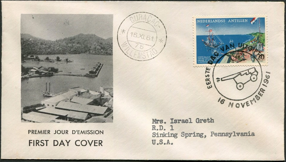 Netherland Antilles #273 US Flag First Salute FDC 1961 Curaçao Willemstad Cover - Image 1 of 1