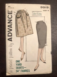 Falda Advance Años 60 De Colección Patrón Fácil de Coser 9919 1 yarda SIN CORTAR FF Cintura 26 - Imagen 1 de 3