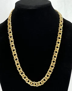 Necklace 24 Inch Large Double Link Chain Shiny Gold Tone Statement Jewelry Vtg - Picture 1 of 7
