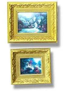 Pinturas de biblioteca Thomas Kinkade impresión artística pequeña marcos gruesos dorados pared de galería - Imagen 1 de 10