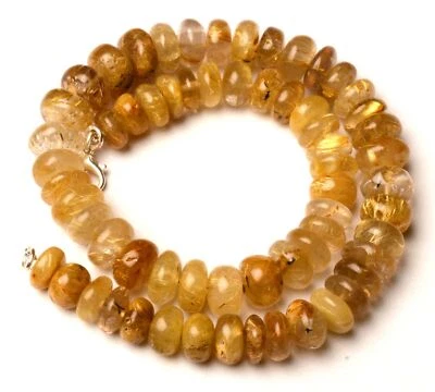 Natural Golden Rutile Quartz Gem 10 to 13mm Smooth Rondelle Beads 16" Necklace - Image 1 of 4