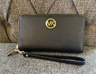 Michael Kors Fulton black large Flat Mf phone case wallet wristlet leather NWT