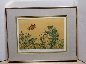 Roslyn Rose VTG Serigraph SIGNED ART, #20/150 Field Patterns I Butterfly Framed - Picture 1 of 10