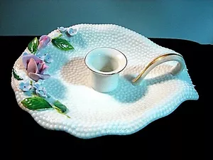 BEL GALLES PORCELLANA DECORATO PORTACANDELE NODELLO CON FIORI APPLICATI - Foto 1 di 9