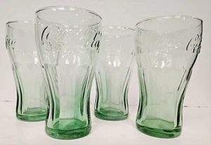 Set Of 4 Coca-Cola Glasses Green Tint 16 Oz 6" Tall - Picture 1 of 3