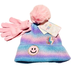 Rainbow Sugar Big Girls Hat with Patches and Gloves, 2 Piece - Picture 1 of 3