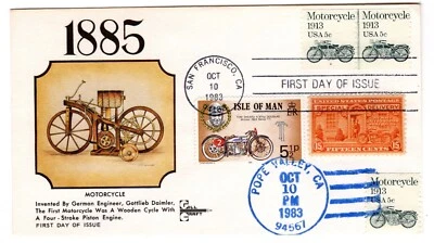 1899 Motorcycle 5c Transportation Coil 1983 FDC Gill Craft Combo PNC 2 - Image 1 of 2