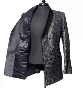 Italo Ferretti Double Breasted Black Silver Spiral Shawl Smoking Jacket 50 40R - Picture 1 of 7