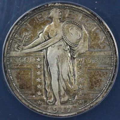 1917 25c Type 1 Standing Liberty Quarter ANACS VF 25 DETAILS SCRATCHED  - Image 1 of 4