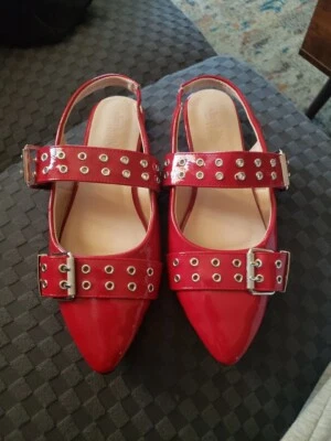 Zapatos planos de ballet para mujer con hebilla en punta con correa trasera tacón bajo bloque Foto 1 de 4