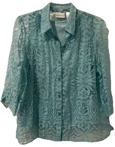 Alfred Dunner türkis türkis türkisfarben gerollt 2-teiliges Set - Cami geknöpfte Bluse Größe 18 - Bild 1 von 9