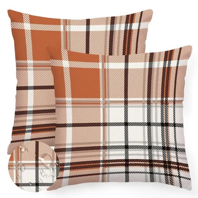 Fall Pillow Covers 18x18 Inch Outdoor Waterproof Set of 2 Rust Buffalo Plaid ... - Image 1 of 4