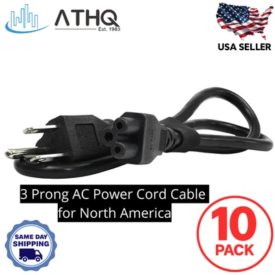 PACK OF 10 AC Power Cord Cable 3 Prong US Plug for PC Desktop Dell XBox Cisco - Image 1 of 4