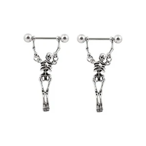 Pair of Skeleton Gothic Nipple Barbell Rings 14 Gauge 9/16 Inch Barbell F214 - Picture 1 of 1