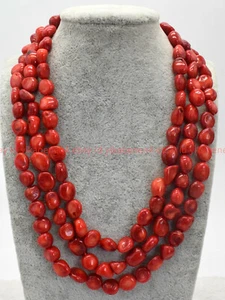 Genuine Irregular 8x10mm South Sea Red Coral Gemstone Beads Necklace 50" AAA - Picture 1 of 12