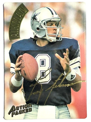 TROY AIKMAN Dallas Cowboys 1994 Action Packed GOLD SIGNATURE PARALLEL Card #20 - Image 1 of 2