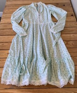 Vintage Handmade Long sleeve Floral Prairie Dress size S Blue L1