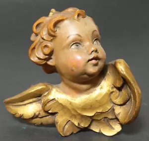 Antiguo ángel de madera tallado figura de madera ángel figura de madera putto putten busto de pared - Imagen 1 de 10