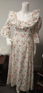 Vtg Storrington Sussex Dress Pastel Rose Floral Cottagecore Size M Handmade - Picture 1 of 13