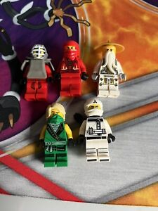 Lego Ninjago Minifigures Lot and Accessories Kai Lloyd Zane Sensei Wu