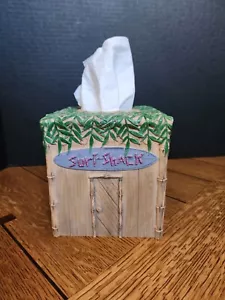 Surf Shack Tiki Hut Tropical Hawaiian Tissue Box Holder Boho Beach Bamboo Style - Picture 1 of 5