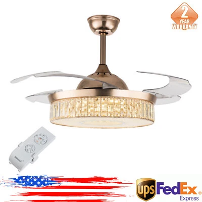 Crystal Chandelier LED Invisible Ceiling Fan Light Ceiling Lamp w/Remote Control - Image 1 of 4