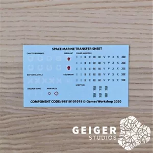 WARHAMMER 40K Command Edition Space Marine Transfer Sheet Water Slide Decals GW - Foto 1 di 1