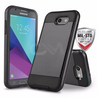 BLACK PRO-TECH SHOCKPROOF ARMOR HYBRID PHONE CASE FOR SAMSUNG GALAXY J3 MISSION