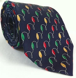 Christmas String Lights 100% Silk Neck Tie Bulbs Blue Holiday Red Yellow Green - Picture 1 of 1