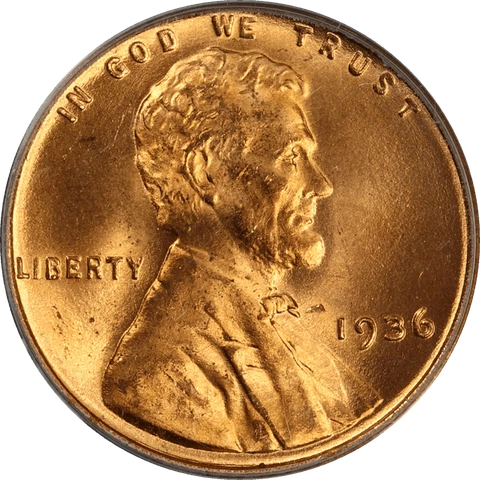1936 Lincoln Wheat Small Cent 1C, RD PCGS MS 66  RD Cover