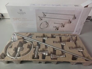 Landia Home 5-Piece Bath Collection Set In Satin Nickel Finish - Picture 1 of 4