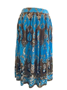 Collections Etc Blue Brown Boho Gauzy Floral Midi Skirt Size Large - Picture 1 of 5